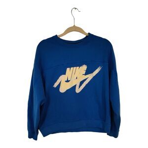 Nike Blue Pullover Sweatshirt distressed waist length with logo Size S